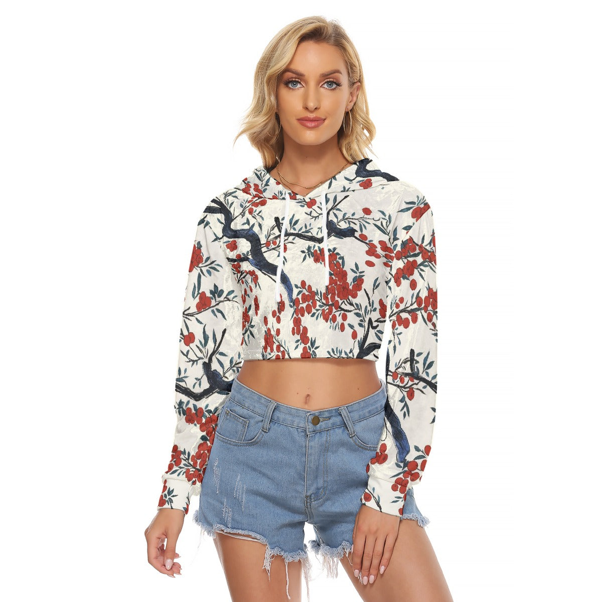 All-Over Print Women's Crop Top Hoodie|Velvet