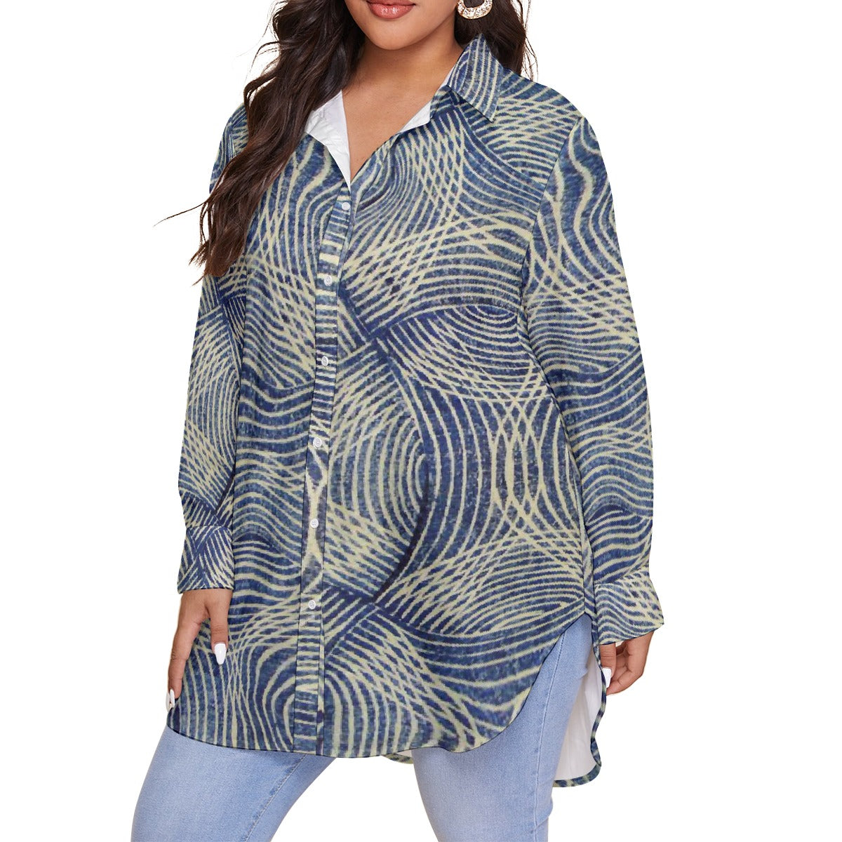 All-Over Print Women's Shirt With Long Sleeve(Plus Size)