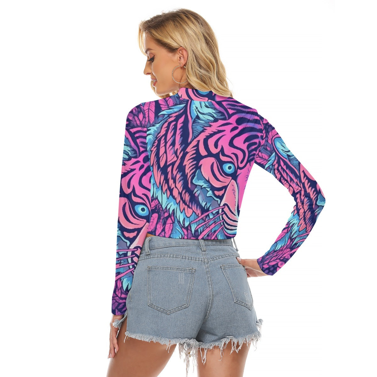 All-Over Print Women's Hollow Chest Keyhole Tight Crop Top