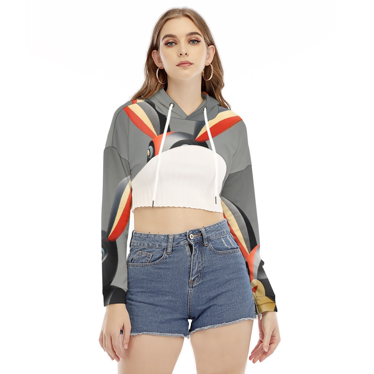 All-Over Print Women's Smock Short Hoodie With Long Sleeve