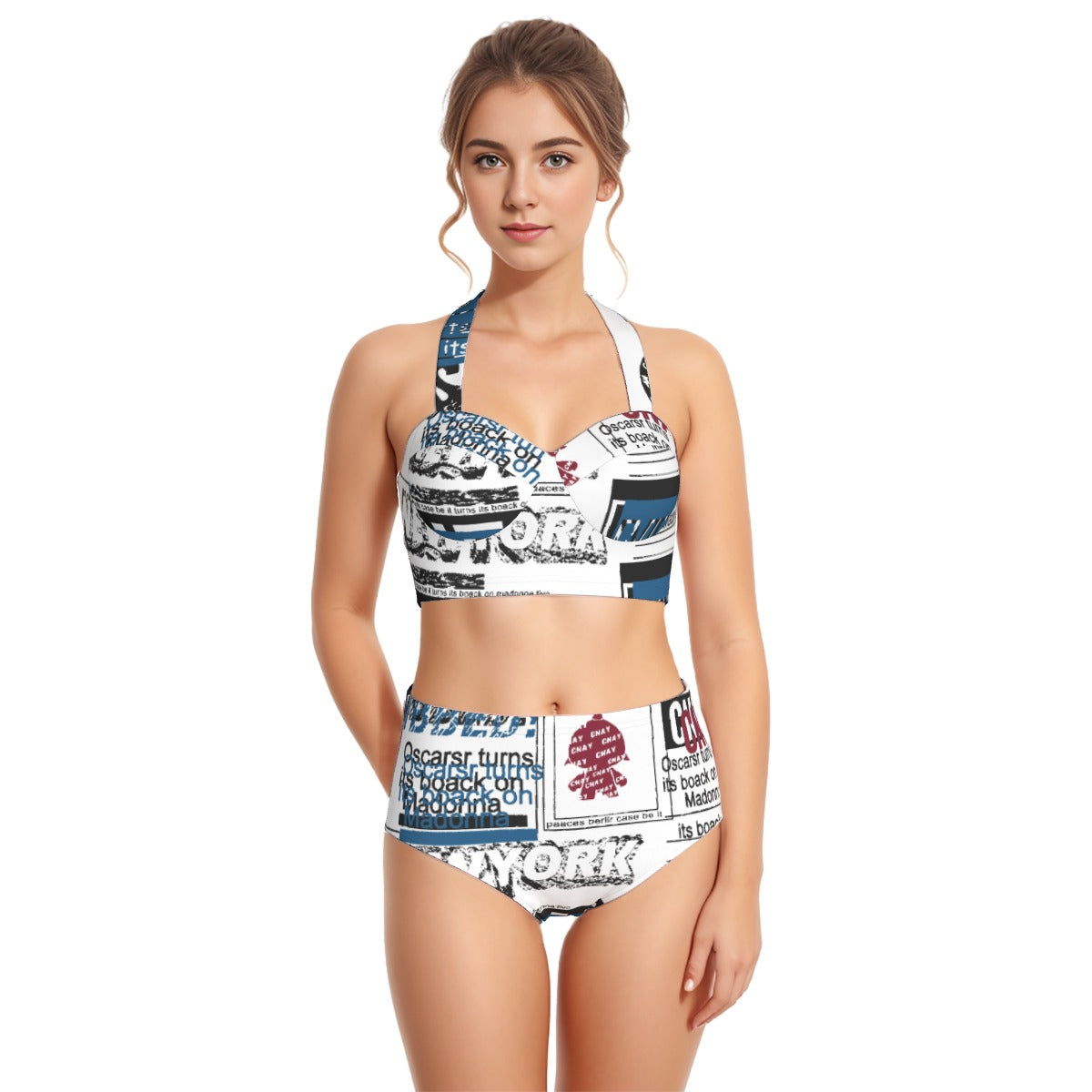 All-Over Print Women's Swimsuit Set With Halter