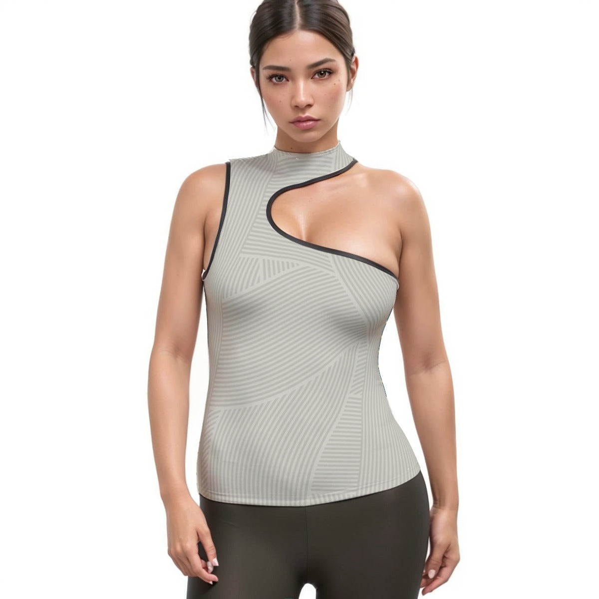 All-Over Print Women's Halter Sleeveless Asymmetrical Tank Top