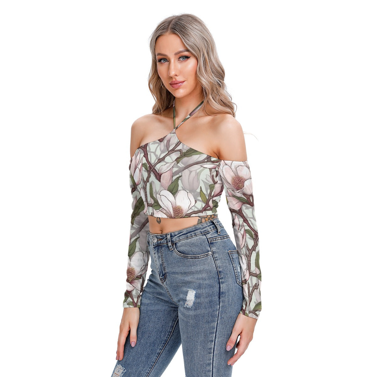 All-Over Print Women's Halter Lace-up Top