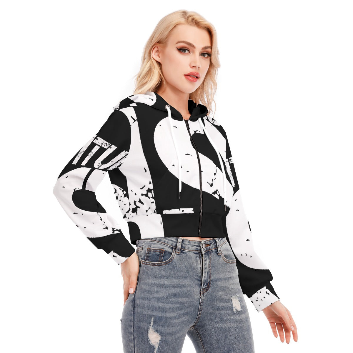All-Over Print Women's Crop Top Hoodie With Zipper Closure
