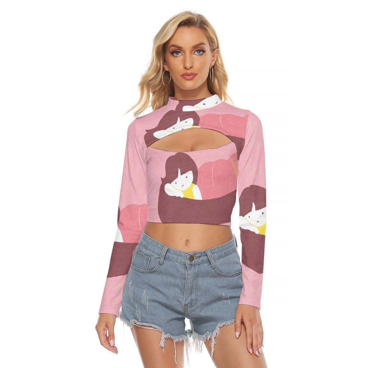 All-Over Print Women's Hollow Chest Keyhole Tight Crop Top