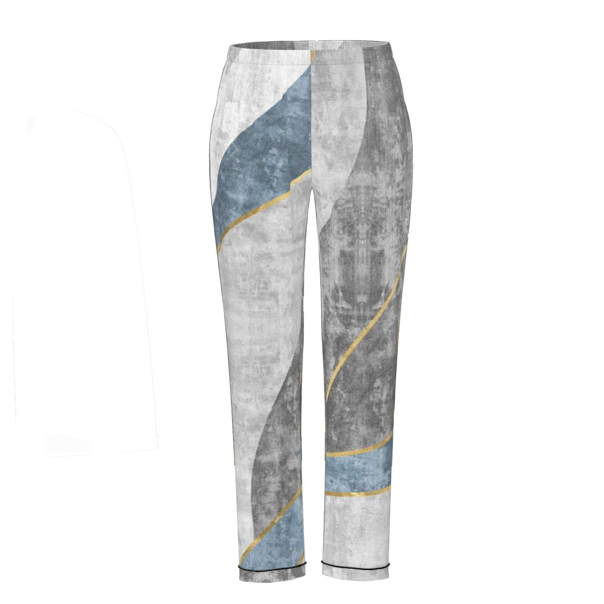 All-Over Print Women's Long Sleeve Pajama Set With Black Contrast Piping