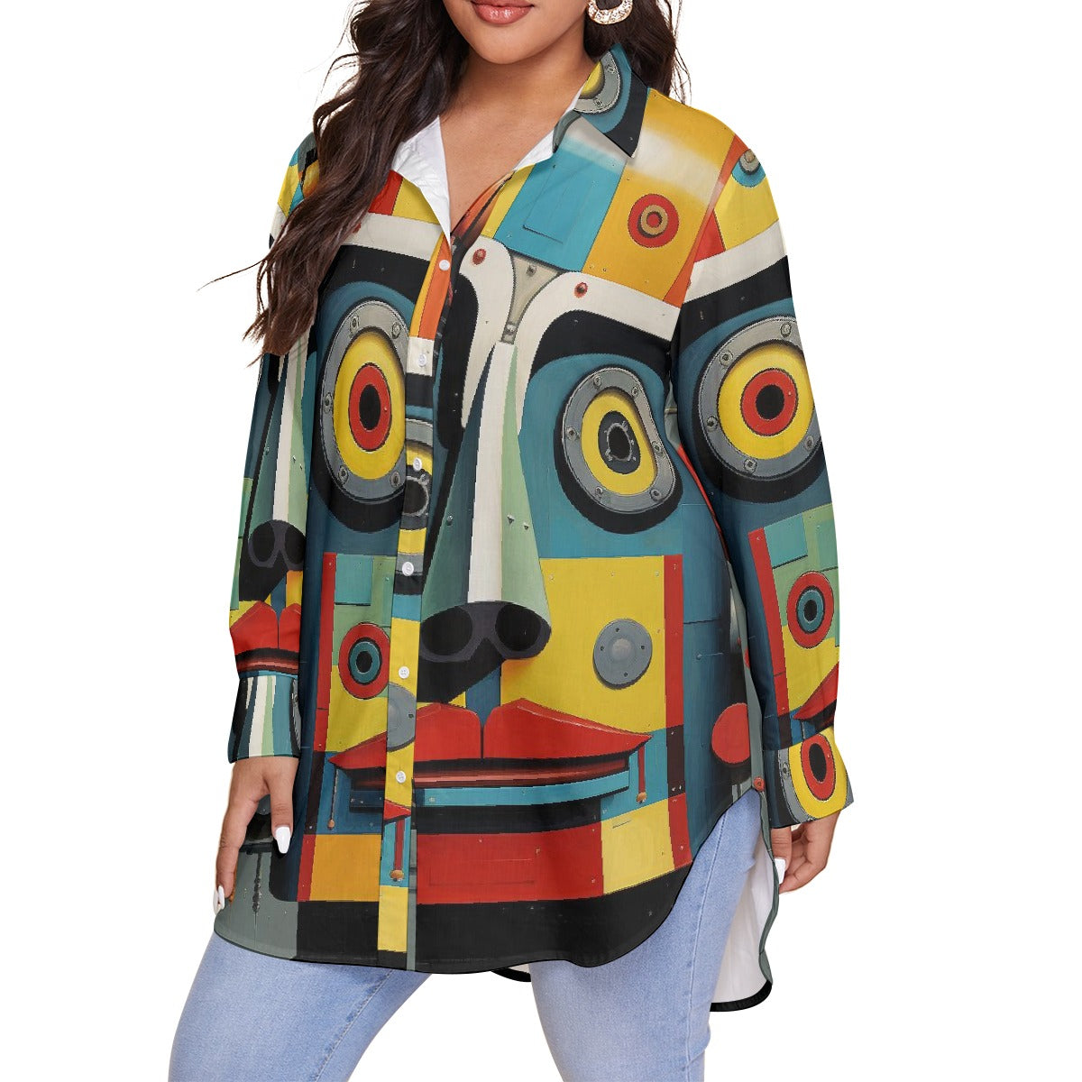 All-Over Print Women's Shirt With Long Sleeve(Plus Size)