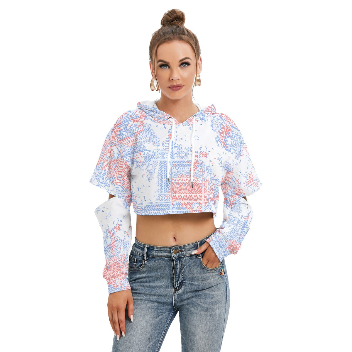 All-Over Print Women's Heavy Fleece Hoodie With Hollow Out Sleeve