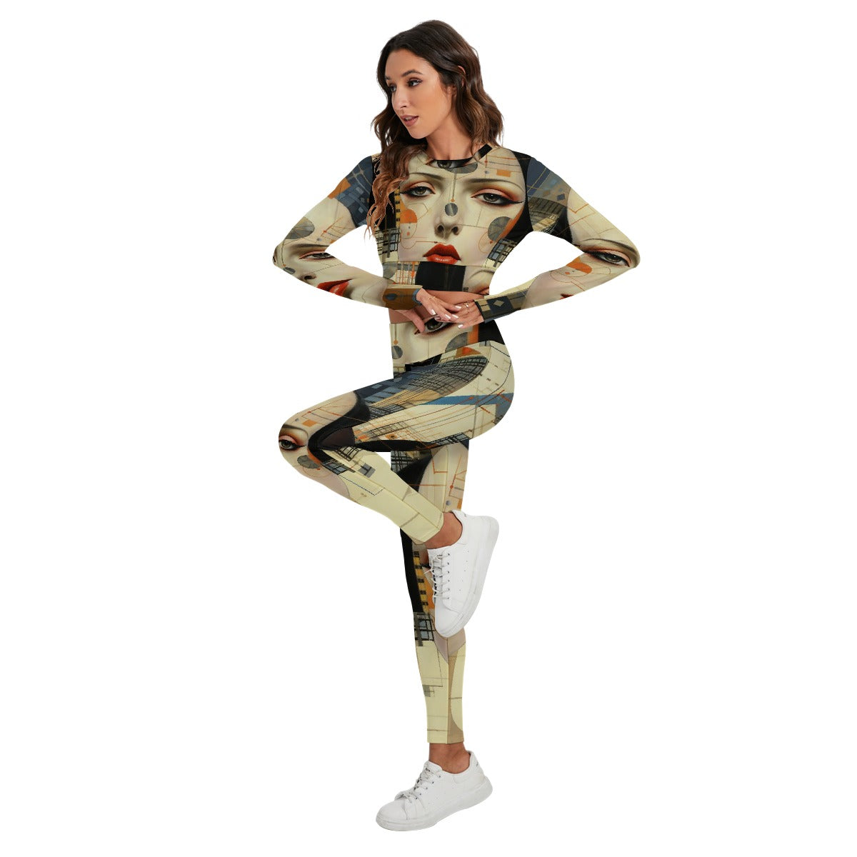 All-Over Print Women's Sport Set With Backless Top And Leggings