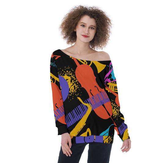 All-Over Print Oversized Women's Off-Shoulder Sweatshirt
