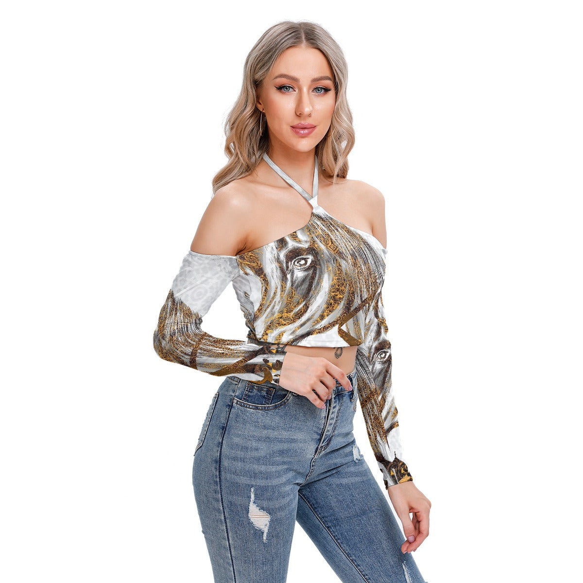 All-Over Print Women's Halter Lace-up Top