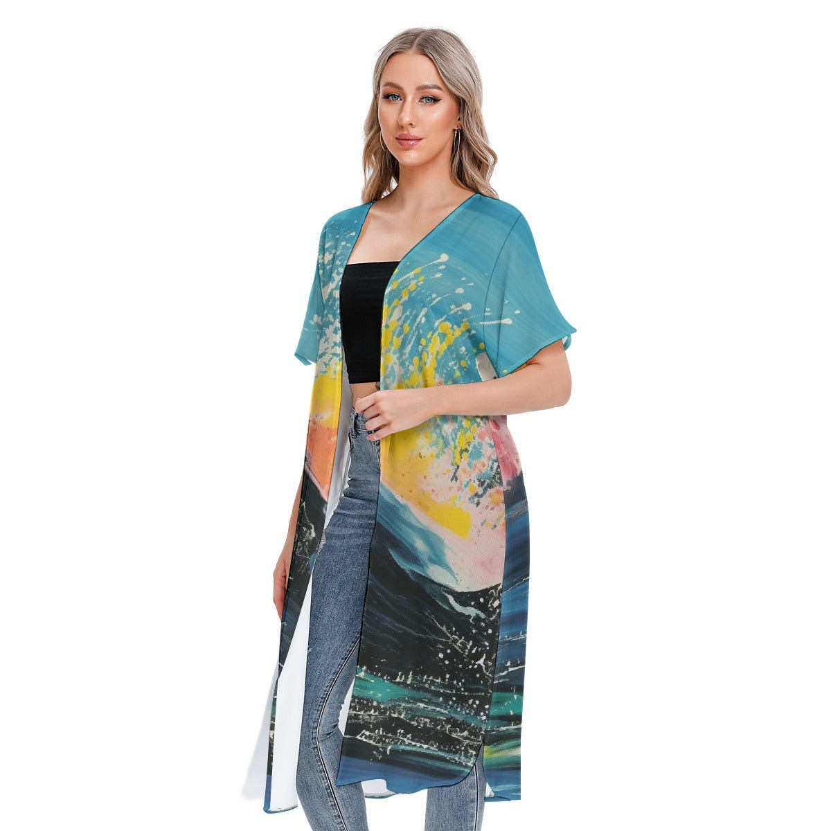 All-Over Print Women's Short Sleeve Cardigan