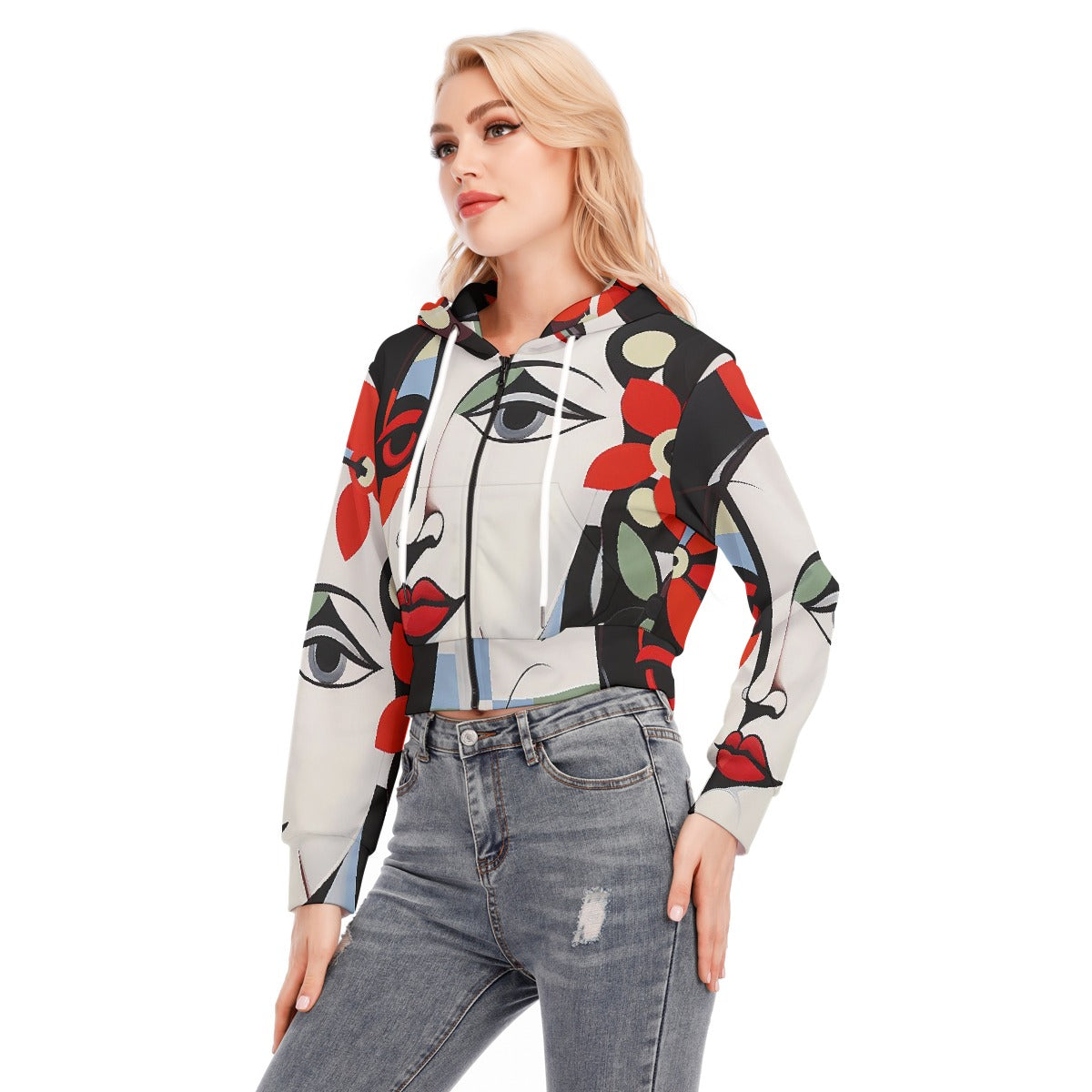 All-Over Print Women's Crop Top Hoodie With Zipper Closure