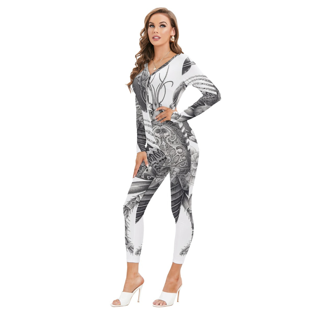 All-Over Print Women's Plunging Neck Jumpsuit
