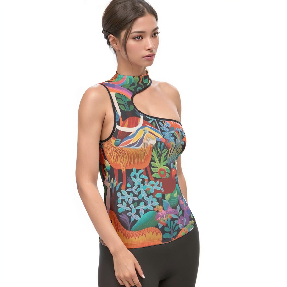 All-Over Print Women's Halter Sleeveless Asymmetrical Tank Top