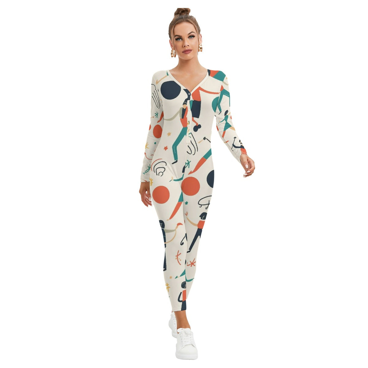 All-Over Print Women's Plunging Neck Jumpsuit
