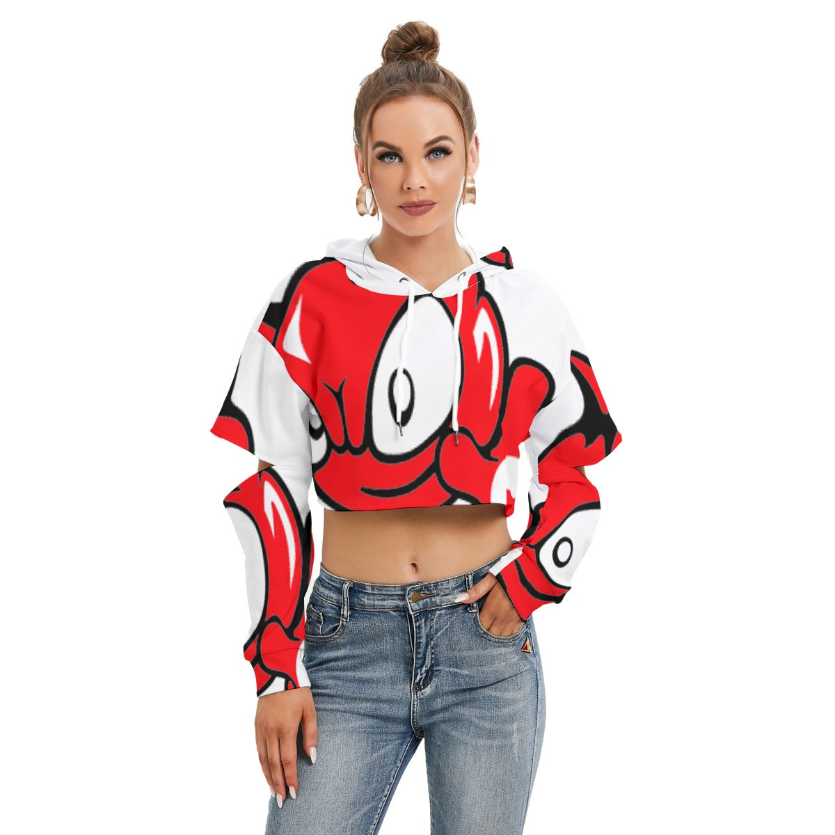 All-Over Print Women's Heavy Fleece Hoodie With Hollow Out Sleeve