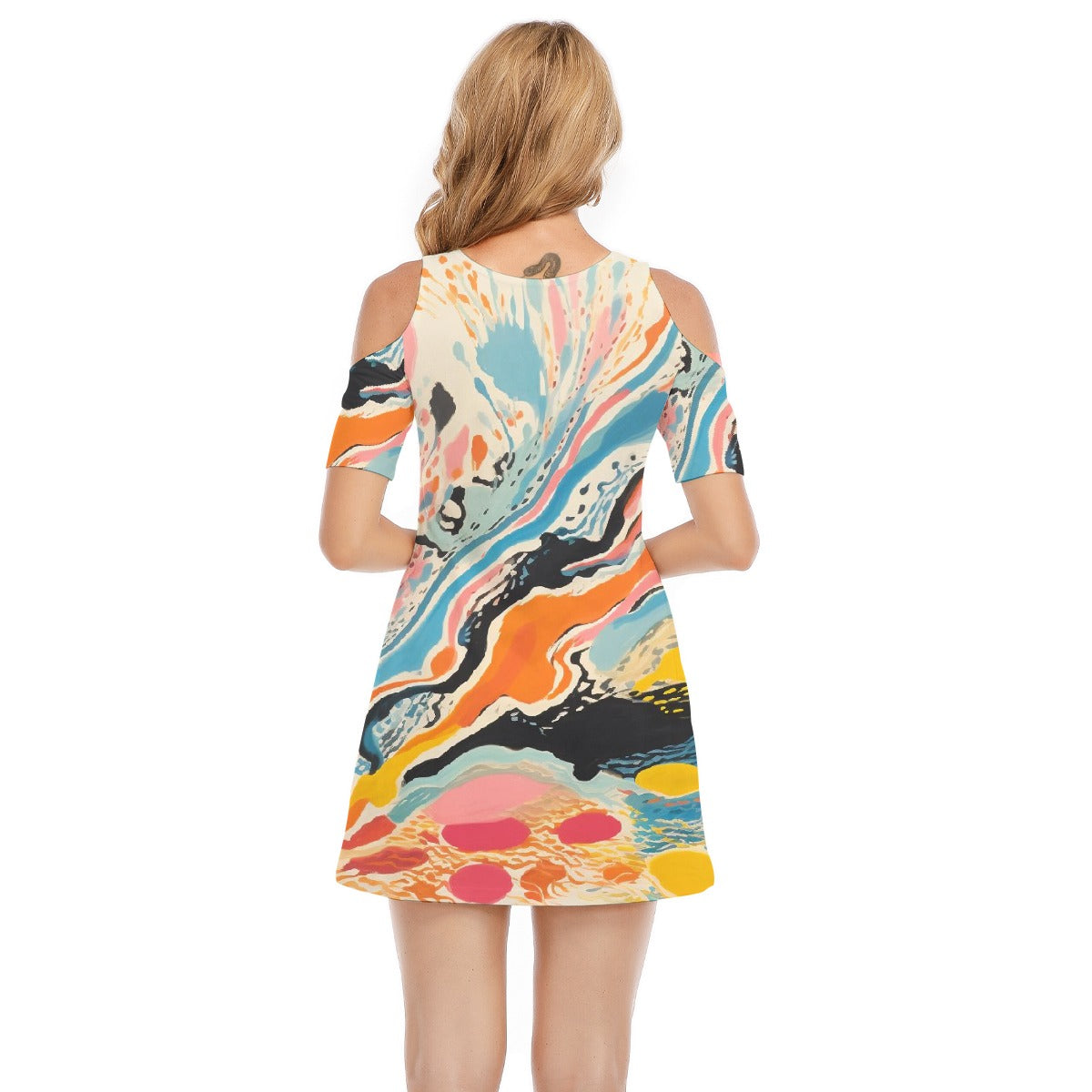 All-Over Print Women's Cold Shoulder Dress | 190GSM Cotton