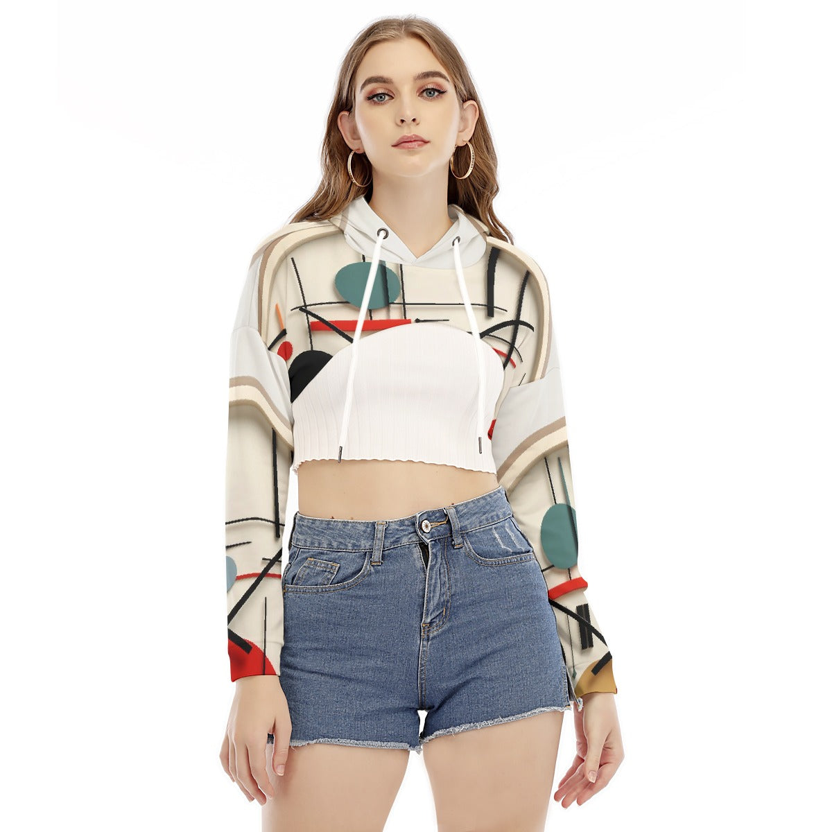 All-Over Print Women's Smock Short Hoodie With Long Sleeve