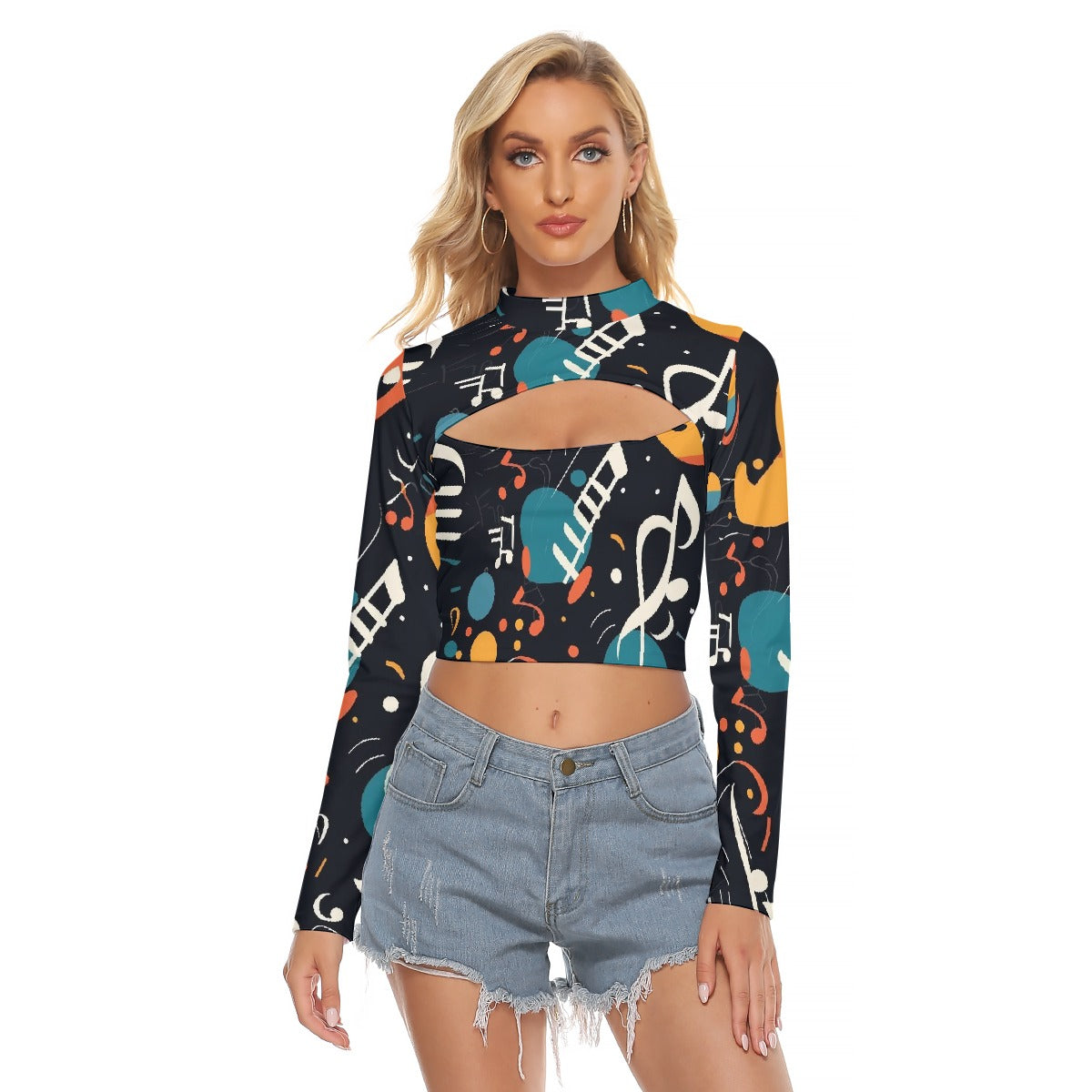 All-Over Print Women's Hollow Chest Keyhole Tight Crop Top