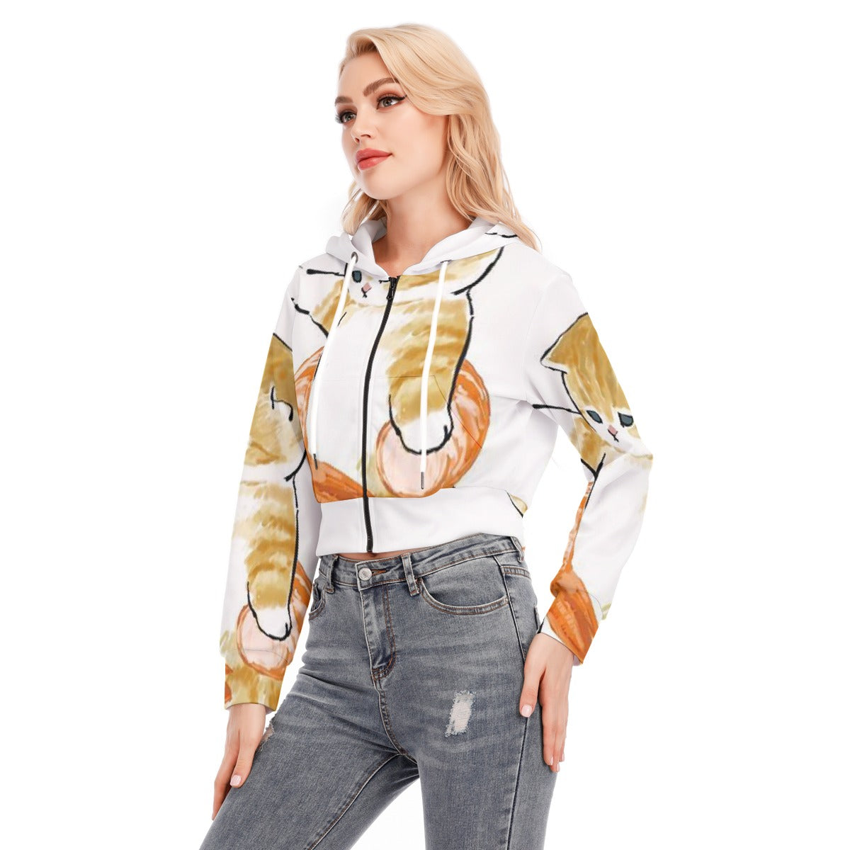 All-Over Print Women's Crop Top Hoodie With Zipper Closure