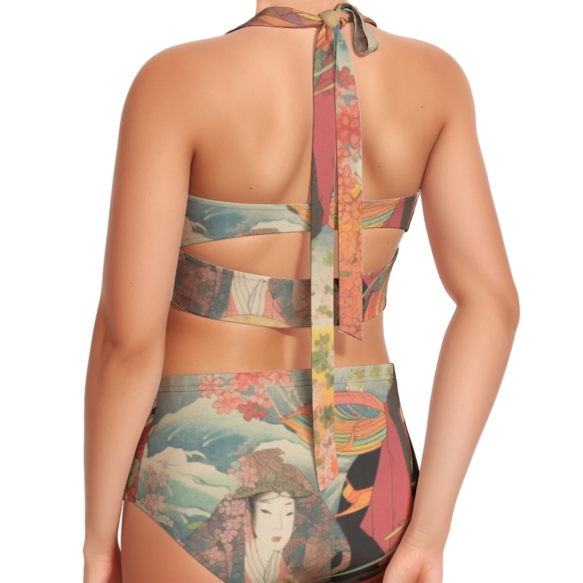 All-Over Print Women's Swimsuit Set With Halter
