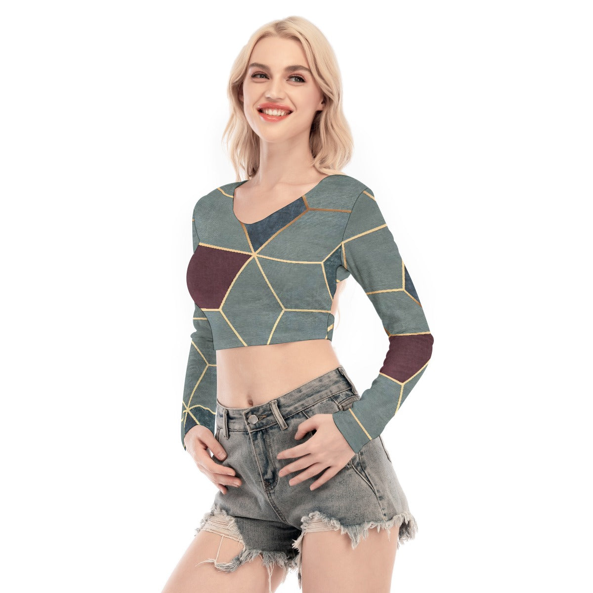 All-Over Print Women's Back Hollow T-shirt With Strap