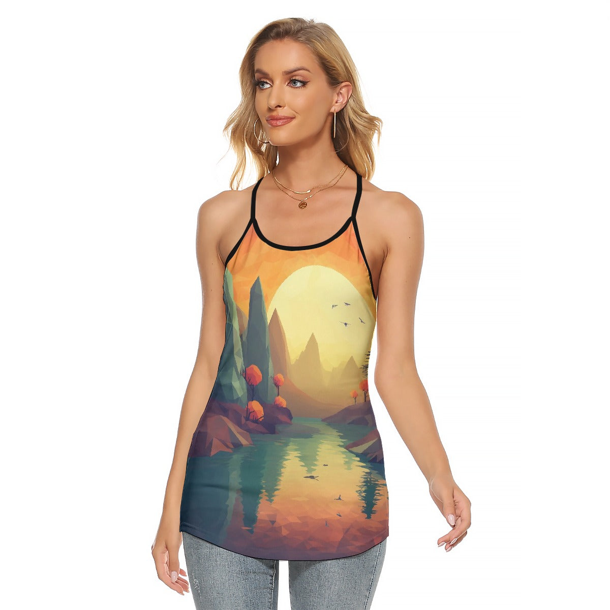 All-Over Print Women's Criss-Cross Open Back Tank Top