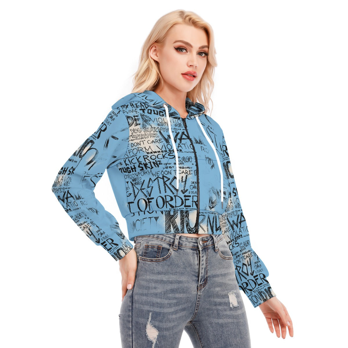 All-Over Print Women's Crop Top Hoodie With Zipper Closure
