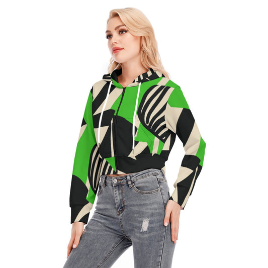 All-Over Print Women's Crop Top Hoodie With Zipper Closure