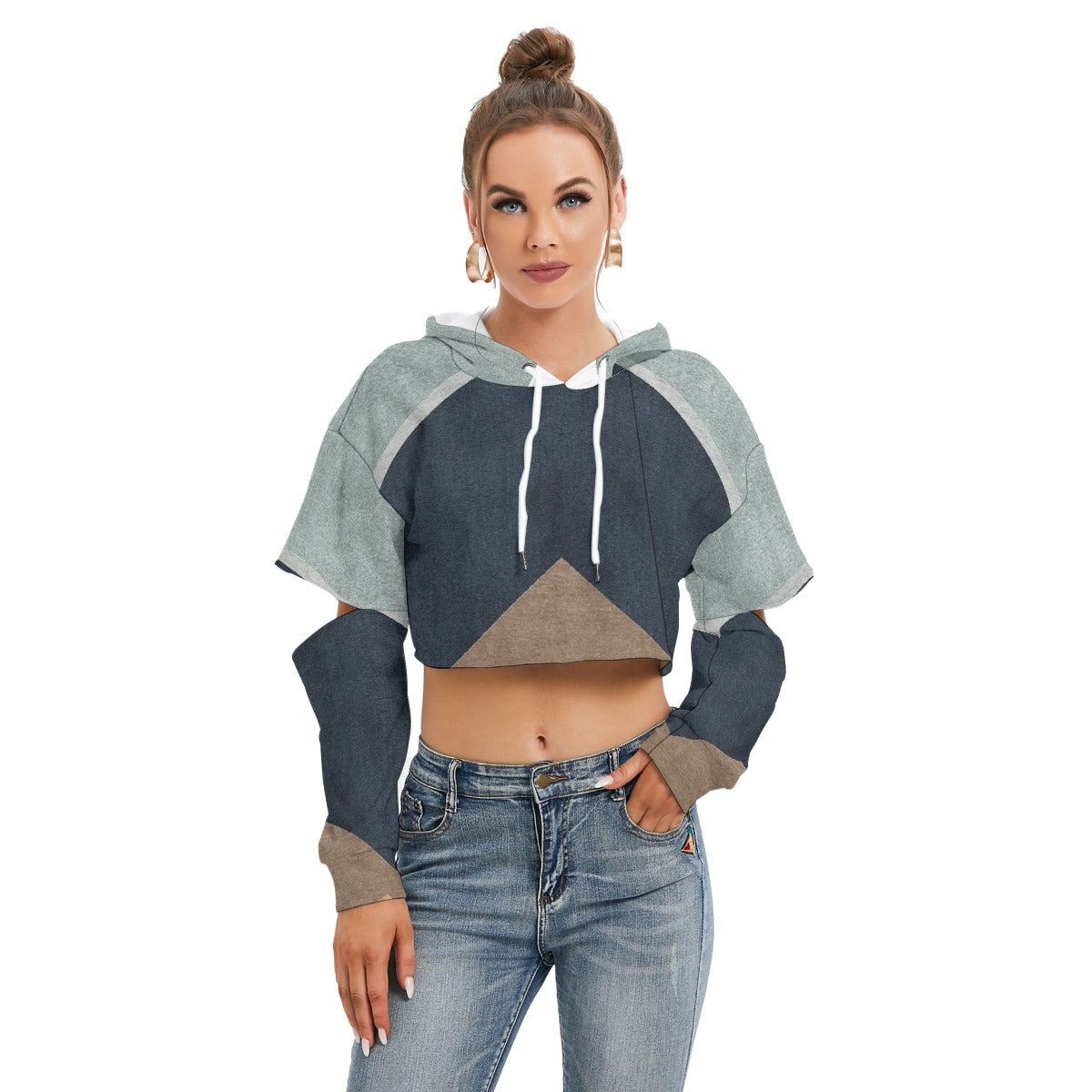 All-Over Print Women's Heavy Fleece Hoodie With Hollow Out Sleeve