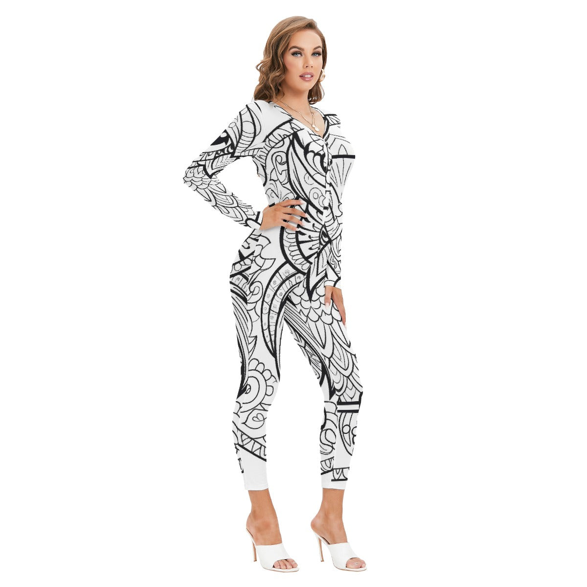 All-Over Print Women's Plunging Neck Jumpsuit