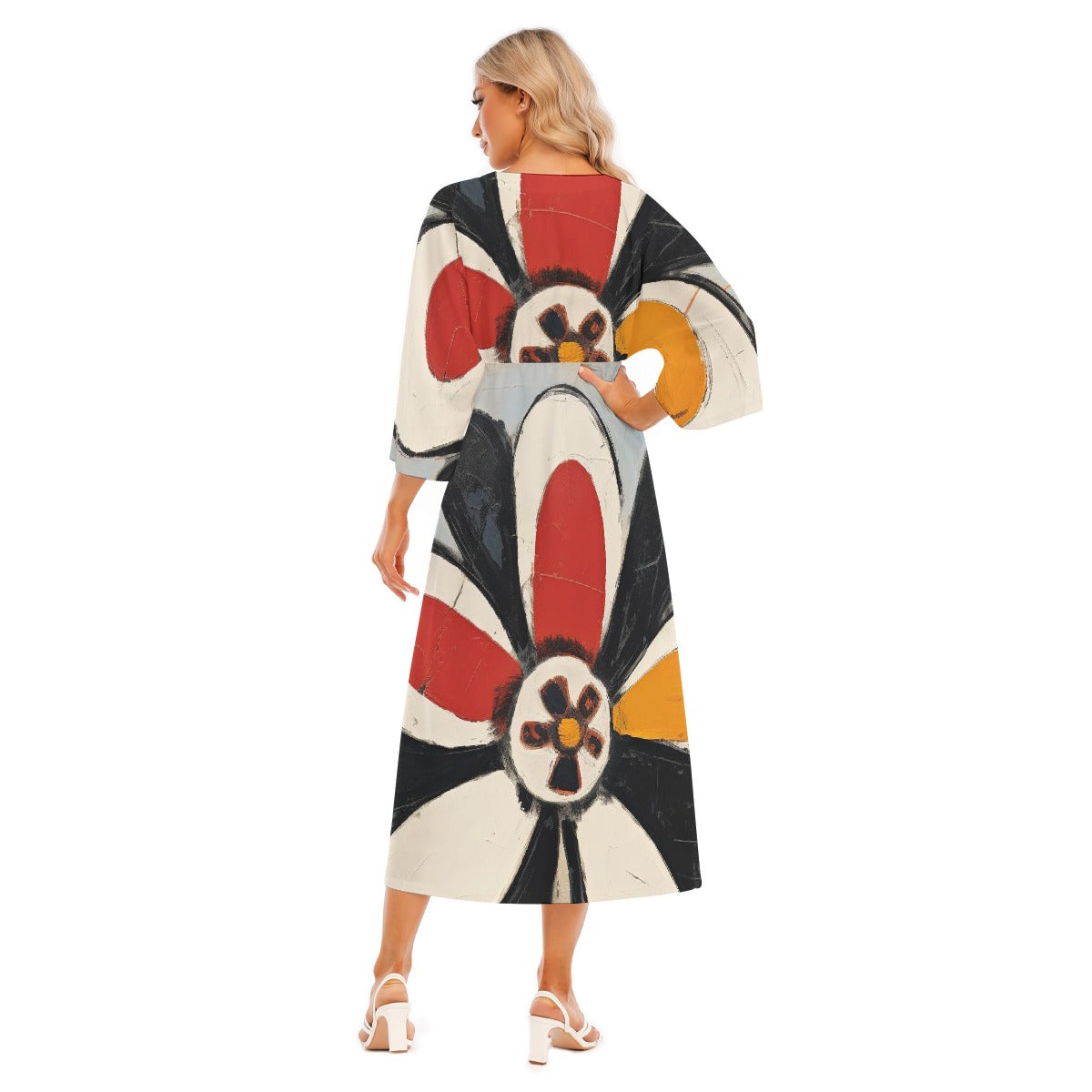 All-Over Print Women's Mid-Sleeve Long Dress