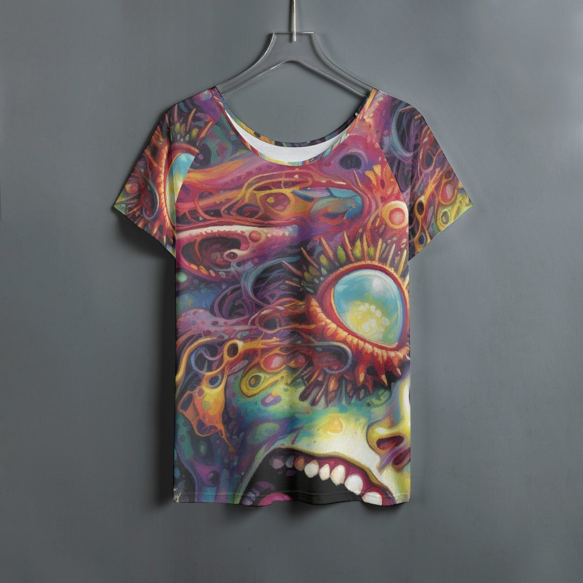 All-Over Print Women's Round Neck T-shirt With Raglan Sleeve