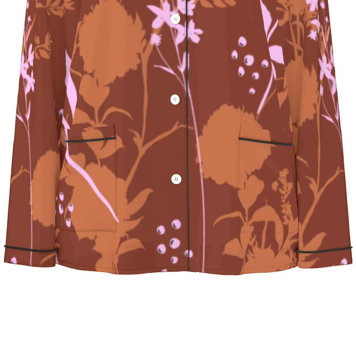 All-Over Print Women's Long Sleeve Pajama Set With Black Contrast Piping