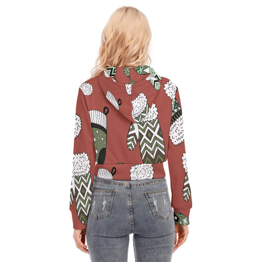 All-Over Print Women's Crop Top Hoodie With Zipper Closure