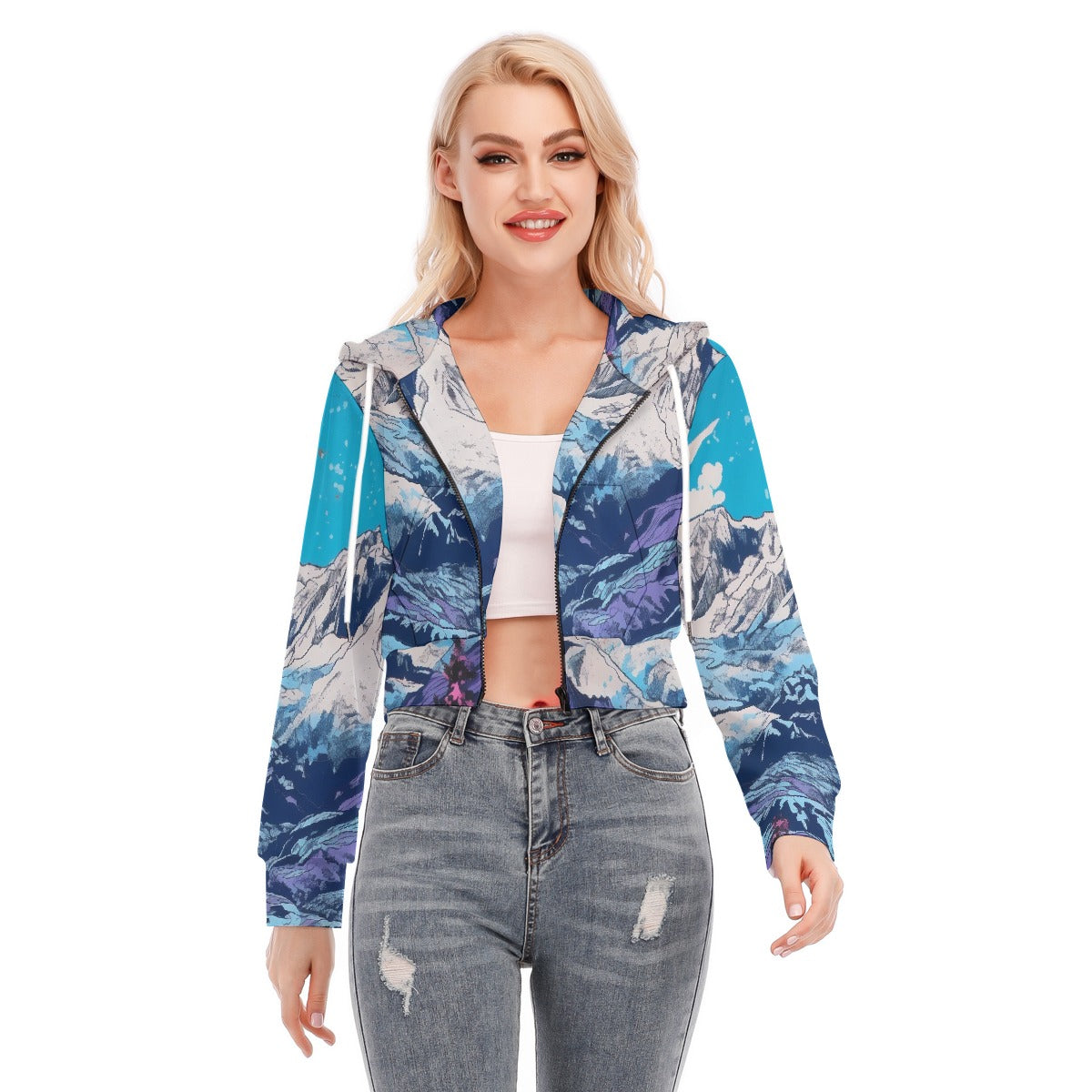 All-Over Print Women's Crop Top Hoodie With Zipper Closure