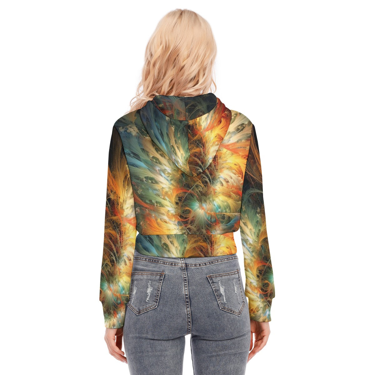 All-Over Print Women's Crop Top Hoodie With Zipper Closure