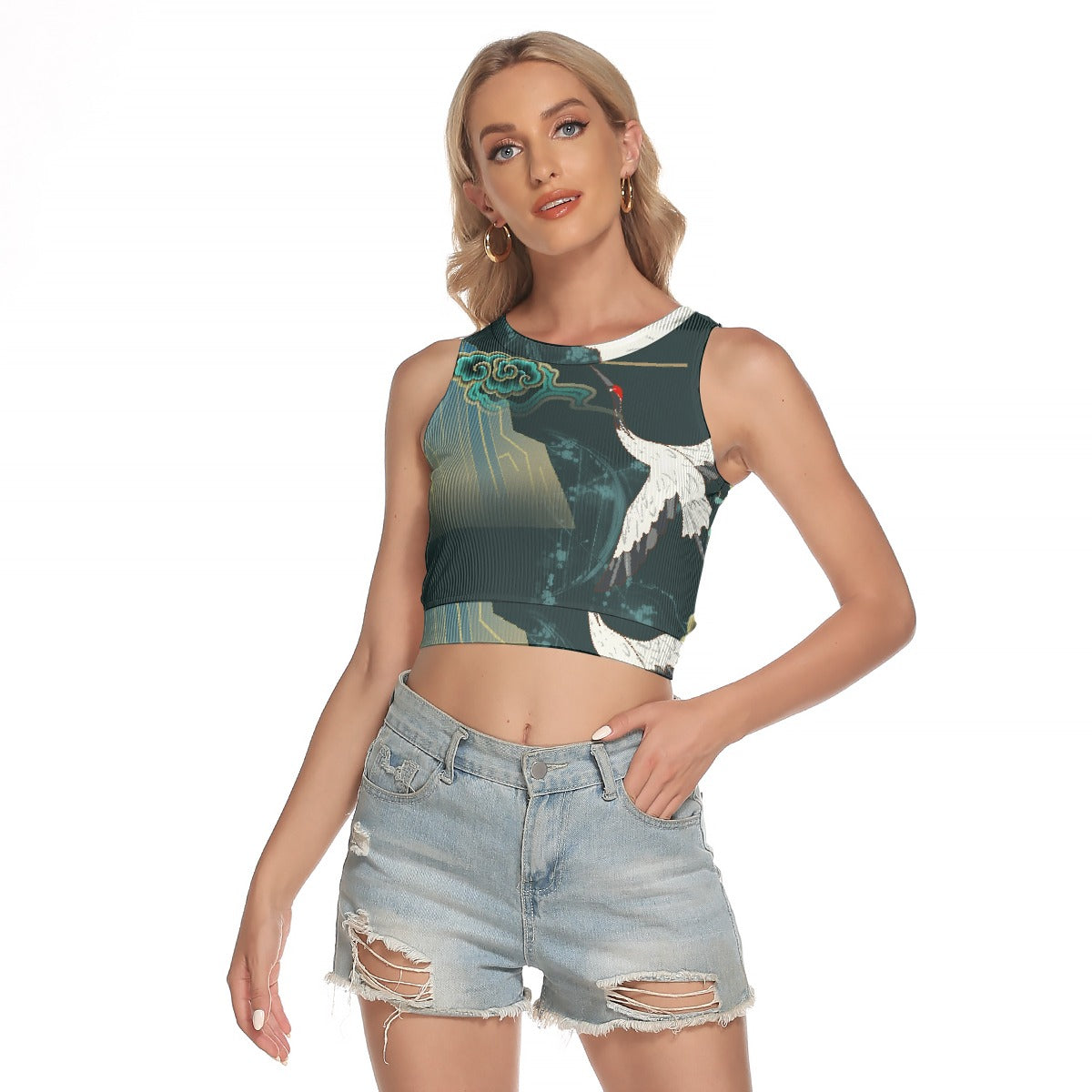 All-Over Print Women's Sleeveless Back Hollow Crop Top