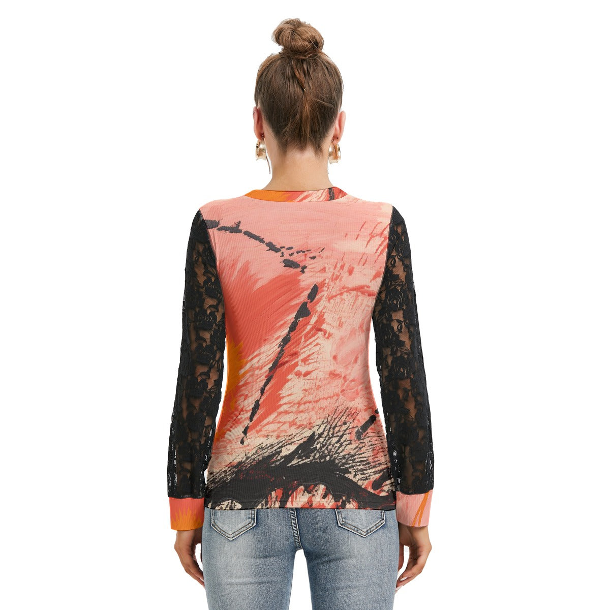 All-Over Print Women's T-shirt And Sleeve With Black Lace