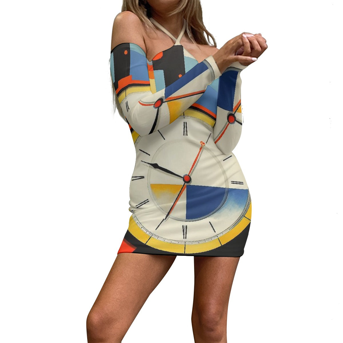 All-Over Print Women's Halter Lace-up Dress