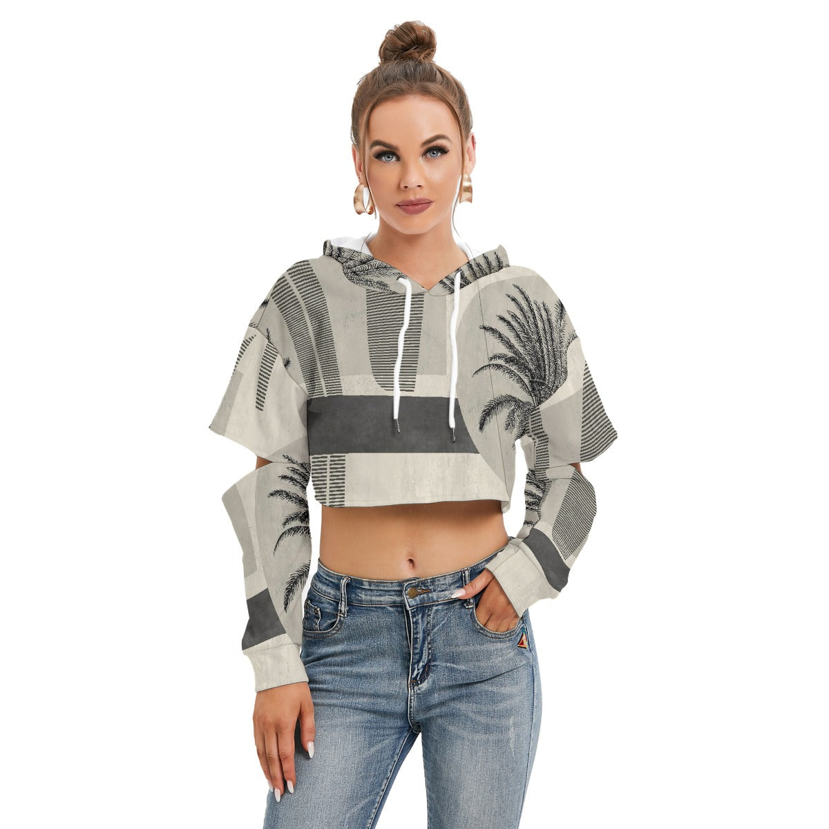 All-Over Print Women's Heavy Fleece Hoodie With Hollow Out Sleeve