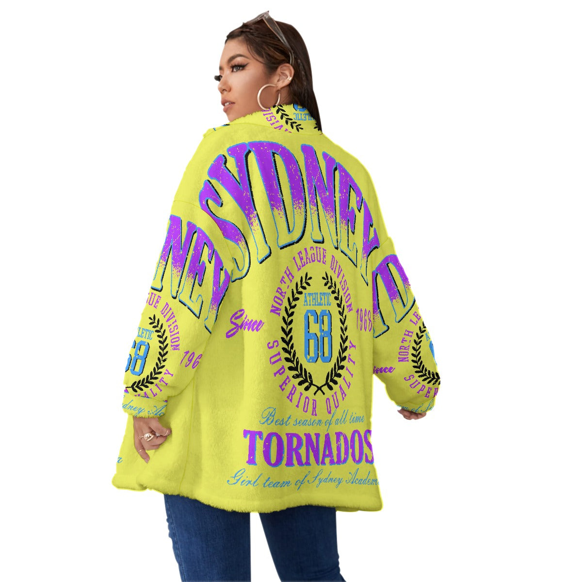 All-Over Print Unisex Borg Fleece Stand-up Collar Coat With Zipper Closure(Plus Size)