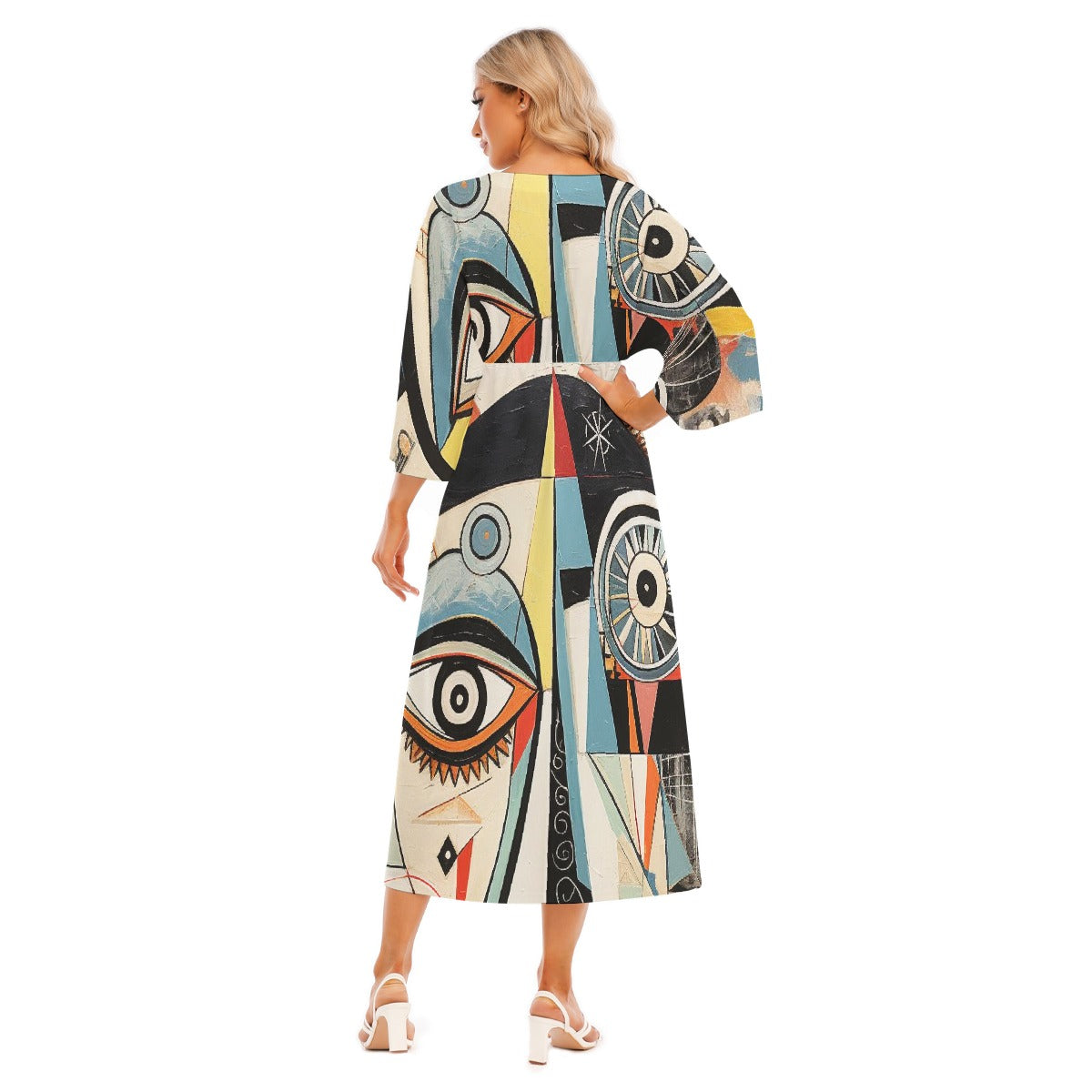 All-Over Print Women's Mid-Sleeve Long Dress