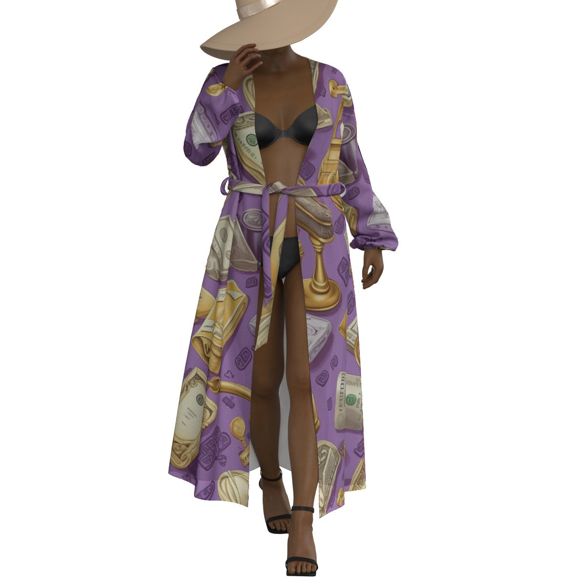 All-Over Print Women's Lace-up Chiffon Robe