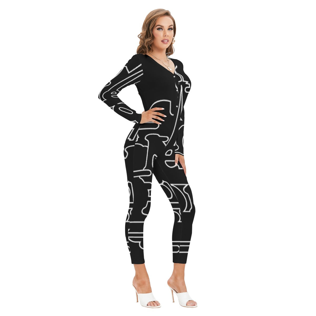 All-Over Print Women's Plunging Neck Jumpsuit