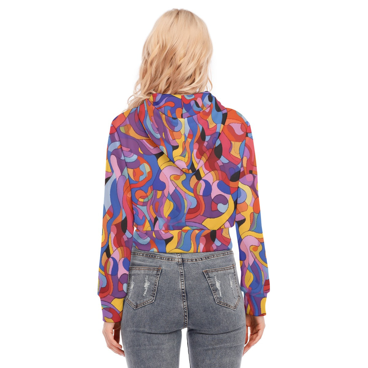 All-Over Print Women's Crop Top Hoodie With Zipper Closure