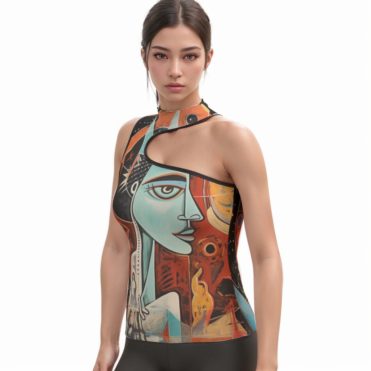 All-Over Print Women's Halter Sleeveless Asymmetrical Tank Top