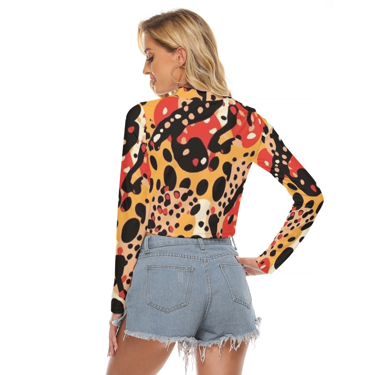 All-Over Print Women's Hollow Chest Keyhole Tight Crop Top