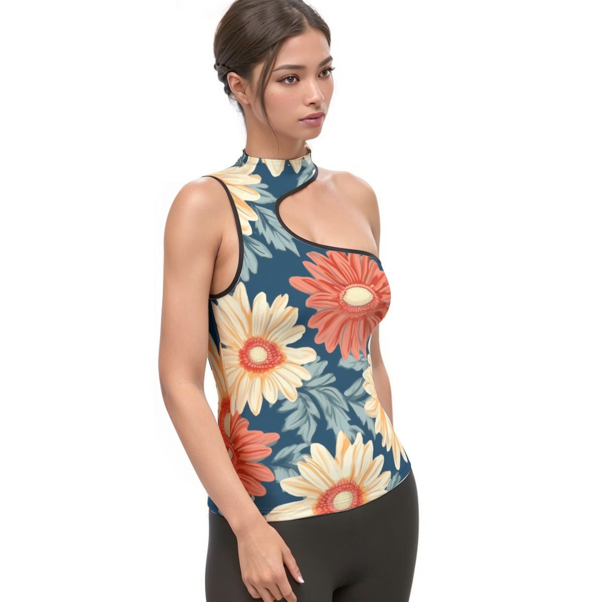 All-Over Print Women's Halter Sleeveless Asymmetrical Tank Top